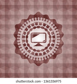 monitor icon inside red badge with geometric background. Seamless.