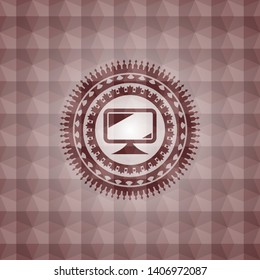monitor icon inside red badge with geometric pattern. Seamless.
