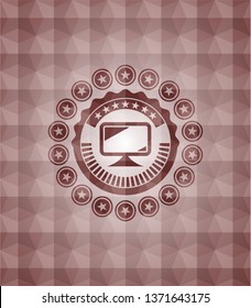 monitor icon inside red geometric badge. Seamless.