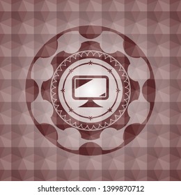 monitor icon inside red geometric pattern emblem. Seamless.