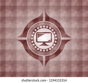 monitor icon inside red seamless polygonal badge.