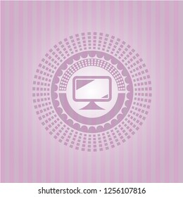 monitor icon inside retro style pink emblem