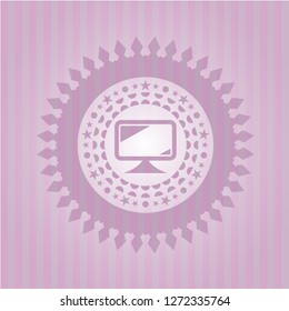 monitor icon inside retro style pink emblem