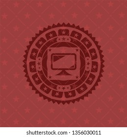 monitor icon inside retro style red emblem
