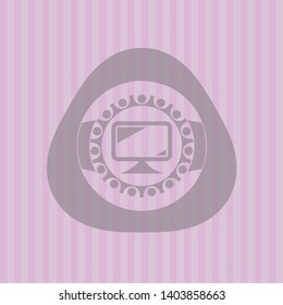 monitor icon inside retro style pink emblem