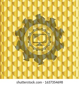 monitor icon inside shiny golden badge. Scales pattern. Vector Illustration. Detailed.