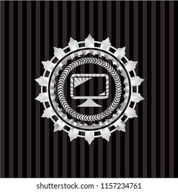 monitor icon inside silver badge or emblem