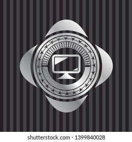 monitor icon inside silver badge or emblem