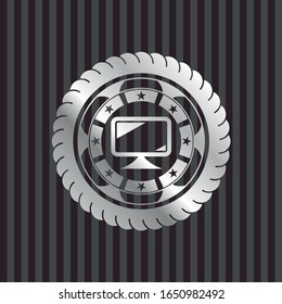 monitor icon inside silver badge or emblem
