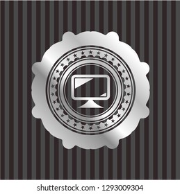 monitor icon inside silvery shiny emblem