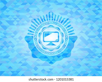  monitor icon inside sky blue emblem with triangle mosaic background