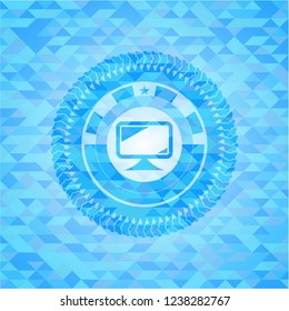 monitor icon inside sky blue mosaic emblem