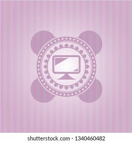 monitor icon inside vintage pink emblem