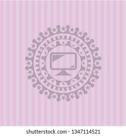 monitor icon inside vintage pink emblem