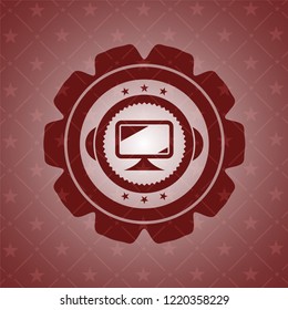 monitor icon inside vintage red emblem