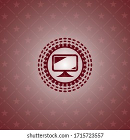 icono del monitor dentro del emblema rojo vintage. 