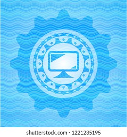 monitor icon inside water concept style badge.