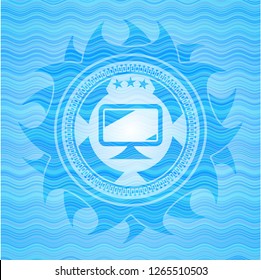 monitor icon inside water emblem.