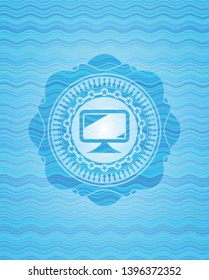 monitor icon inside water style emblem.