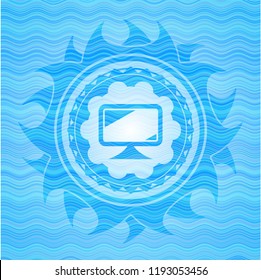 monitor icon inside water wave representation emblem background.