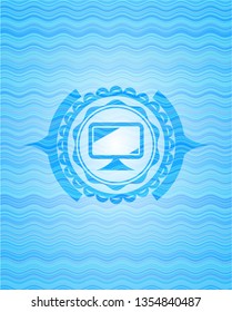 monitor icon inside water wave representation badge background.