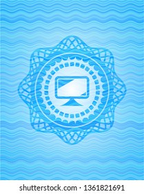 monitor icon inside water wave concept badge background.