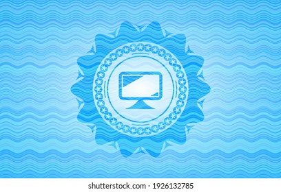monitor icon inside water wave emblem background. 