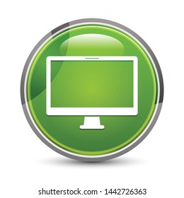 Monitor icon isolated on elegant green round button vector illustration