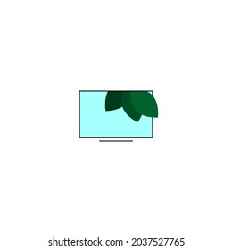 Monitor icon with leaves on white background
