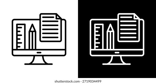 Monitor Icon Of Line Black And White Style