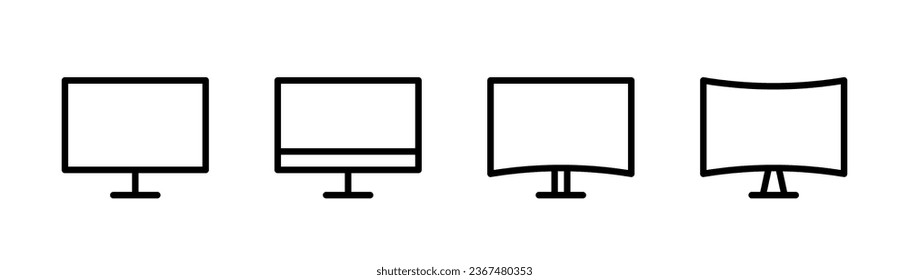 Monitor icon in line. PC screen icons set. Computer monitor sign. Outline desktop monitor. PC display symbol. Computer in line. Stock vector illustration
