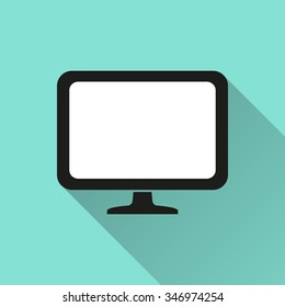 Monitor  icon with long shadow, flat design. Vector illustration.