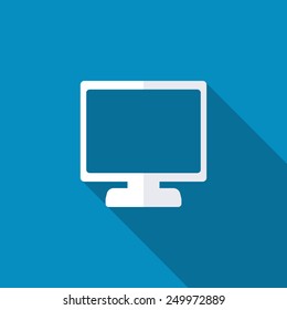 Monitor icon. Modern design flat style icon with long shadow effect