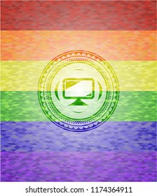 monitor icon on mosaic background with the colors of the LGBT flag