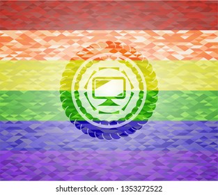 monitor icon on mosaic background with the colors of the LGBT flag