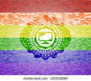 monitor icon on mosaic background with the colors of the LGBT flag