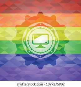 monitor icon on mosaic background with the colors of the LGBT flag