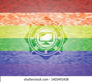 monitor icon on mosaic background with the colors of the LGBT flag