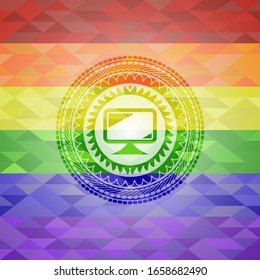 monitor icon on mosaic background with the colors of the LGBT flag