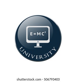 Monitor Icon on Round dark blue Button Collection. Vector Illustration