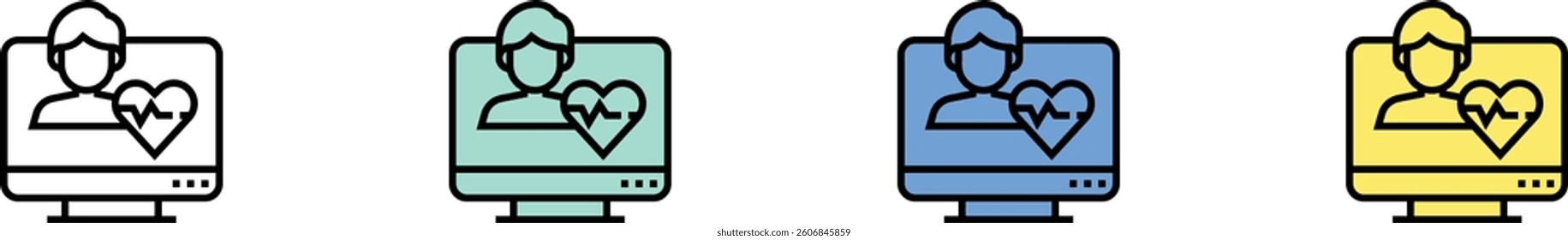 monitor icon. Outline, Green, Blue and Yellow Style Design Isolated On White Background