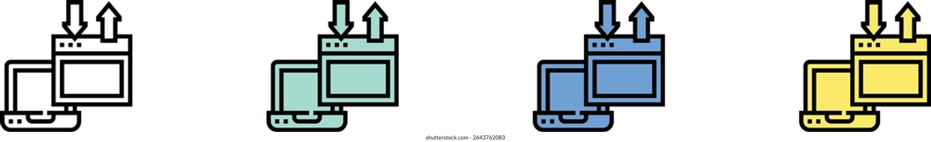 monitor icon. Outline, Green, Blue and Yellow Style Design Isolated On White Background