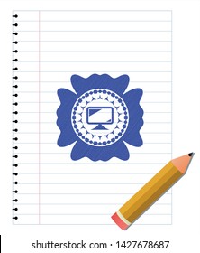 monitor icon pen draw. Blue ink. Vector Illustration. Detailed.