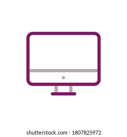 Icono de monitor en línea morada y gris. Ilustración del vector de pantalla
