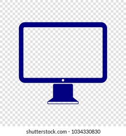 Monitor icon. Screen. Vector. Navy blue flat icon on transparent background.