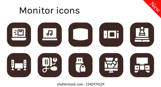 monitor icon set. 10 filled monitor icons.  Simple modern icons about  - Laptop, Screen, Graphic tablet, Television, Blood pressure, Pendrive, Design, Tv