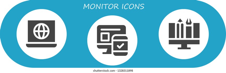 monitor icon set. 3 filled monitor icons.  Simple modern icons about  - Internet, Responsive, Graphic design