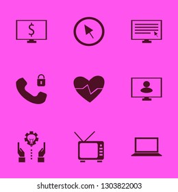 monitor icon set with computer cursor, technology progress and tv vector illustration