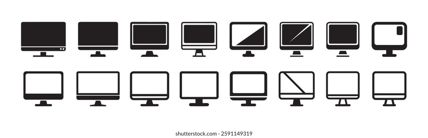 Monitor Icon Set. Computer, Screen, Display, Desktop, LCD, Minimalist Design