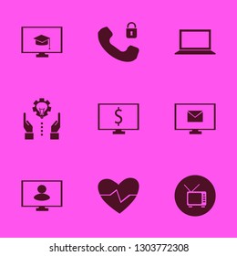 monitor icon set with dollar symbol computer, security telephone and online education vector illustration